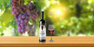 绿色清新葡萄葡萄园红酒杯子光效背景美食展板背景